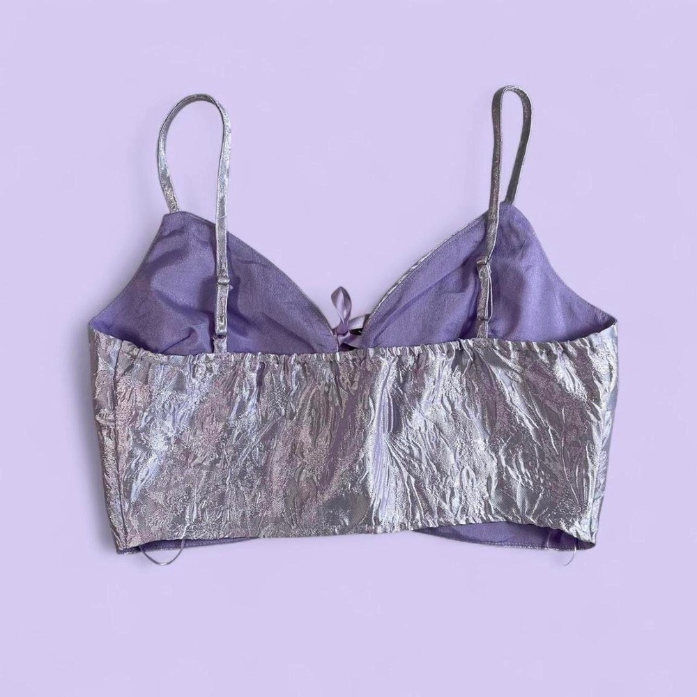 Mable Purple Metallic Lace Up Cami Crop Top Fairycore Y2K Women's Small Party - Picture 5 of 8